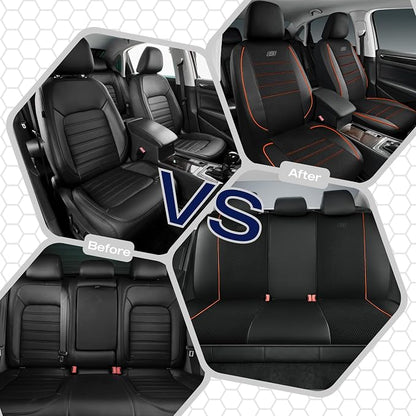 Skechers Air-Cooled Memory Foam Seat Covers,Mesh Thick Car Seat Covers,Piping Leather Car Seat Cover,Airbag Compatible,Automotive Comfort for Most Cars, Vans, Trucks, SUV(Orange, Full Set) - Image 4