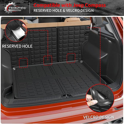 Cargo Mat & Backrest Mats for 2017-2025 2026 Jeep Compass | Trunk Mat Cargo Liner TPE All Weather Back Seat Cover Protector 2024 Compass Accessories - Image 3