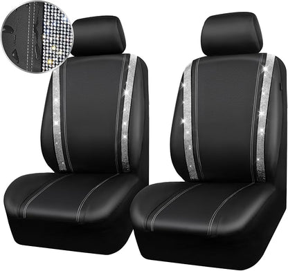 CAR PASS Leather Bling Diamond Car Seat Cover 2 Front Interior Sets, Waterproof Universal Shining Glitter Crystal Sparkle Fit for 95% Automotive Truck SUV Cute Women Girl, Black Silver Rhinestone - Image 9