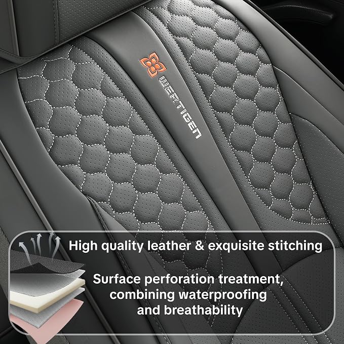 Full Set of Dark Gray Genuine Leather Seat Covers, Universal Fit | Four-Layer Anti-Slip Design with Lumbar Support - Image 9