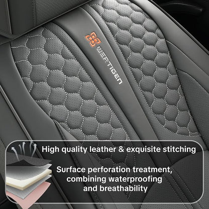 Full Set of Dark Gray Genuine Leather Seat Covers, Universal Fit | Four-Layer Anti-Slip Design with Lumbar Support - Image 9