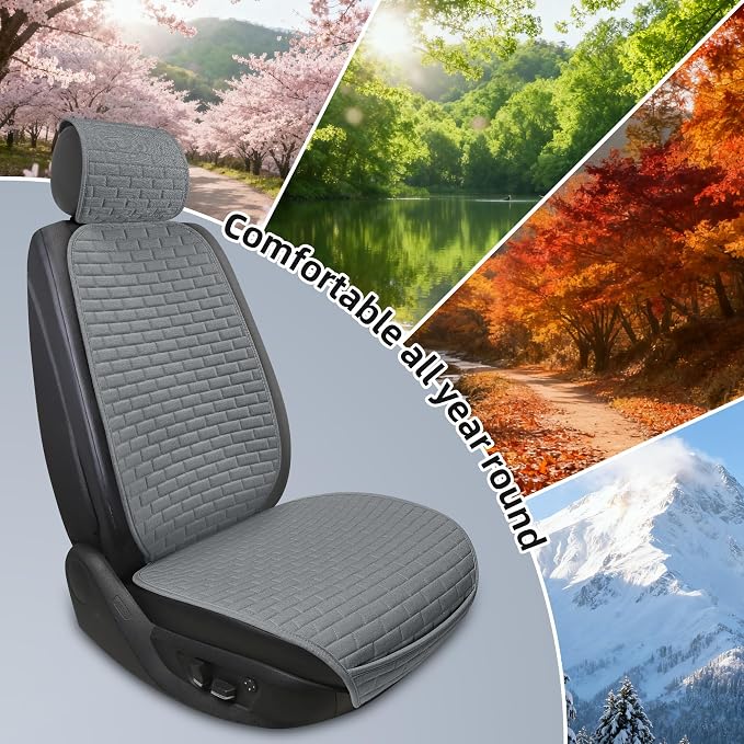 2Pcs Dark Gray Linen Car Seat Covers Front Seats Covers for Van SUV Truck | Breathable Cloth Fabric Durable Non-Slip Car Seat Protector - Image 5