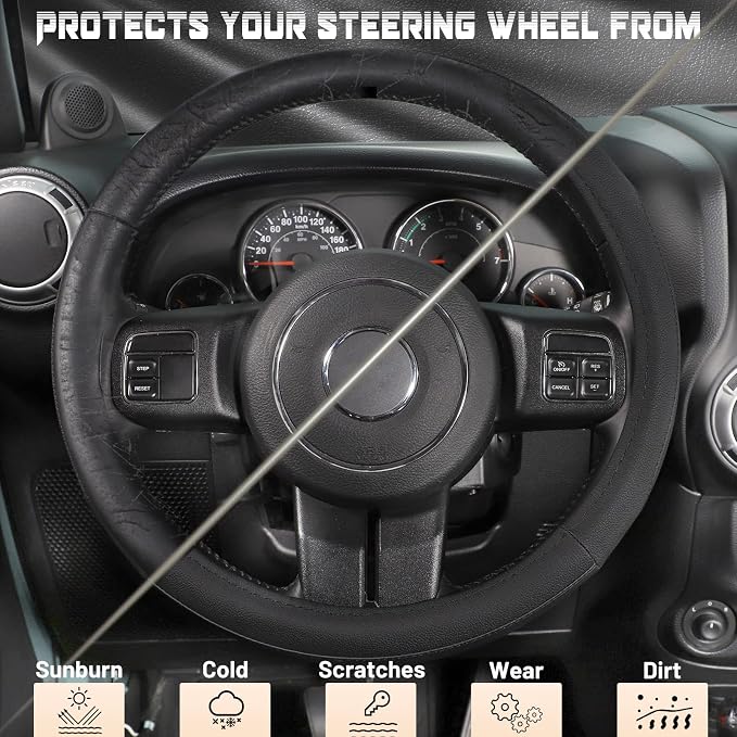SEG Direct Car Steering Wheel Cover for F150 Tundra Range Rover 15.5"-16" | Large Size 39.5-41cm for Car Truck SUV, Microfiber Leather, Anti-Slip Grip, Auto Interior Accessories, Black - Image 4