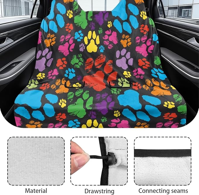 Coorful Dog Paw Pattern Rear Car Seat Cover Waterproof Bench Seats Protector for Most Vehicles Cars Truck SUV, Universal Automotive Backseat Protector with Anti Slip Back - Image 6