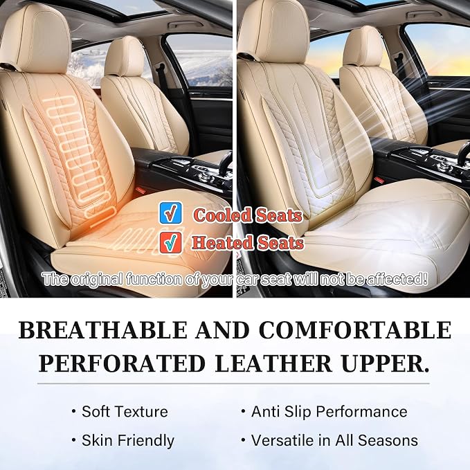 Coverado Car Seat Covers for Front Seat, Leather Seat Covers for Cars, Front Seat Covers, Waterproof Car Seat Protectors Car Seat Cushions Universal for Most Vehicles, Beige - Image 7