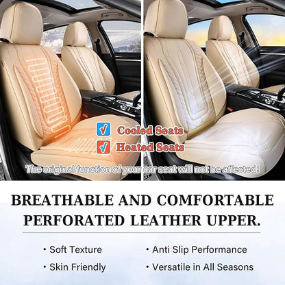 Coverado Car Seat Covers for Front Seat, Leather Seat Covers for Cars, Front Seat Covers, Waterproof Car Seat Protectors Car Seat Cushions Universal for Most Vehicles, Beige - Image 7