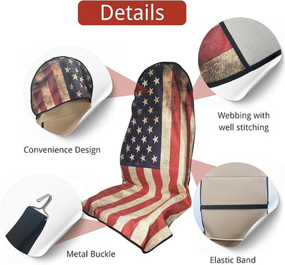 Waterproof Car Seat Cover for Front Seats, Protector for Cars SUVs Trucks, Sweat Towel Seat Covers Bucket for Gym,Workout,Beach,Hiking,Running (American Flag Red, 1PC) - Image 3