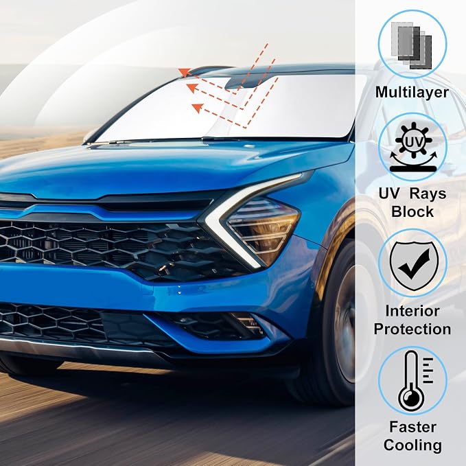 Windshield Sun Shade for 2023-2026 Kia Sportage NQ5 Accessories | Full covered for windshield, Foldable & Durable, Block UV Rays, Reduce Heat, Easy to install, Keep Car Cooler - Image 2