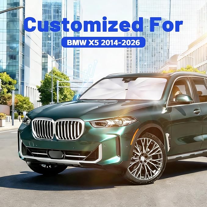 Windshield Sun Shade Umbrella for BMW X5 2014-2026, 1:1 Fit Sunshade | [Reflective Coated Fabric] Car Shades Sun Visor Keep Car Cool and Protects Interior, Sunshade Umbrella for Front Window - Image 2