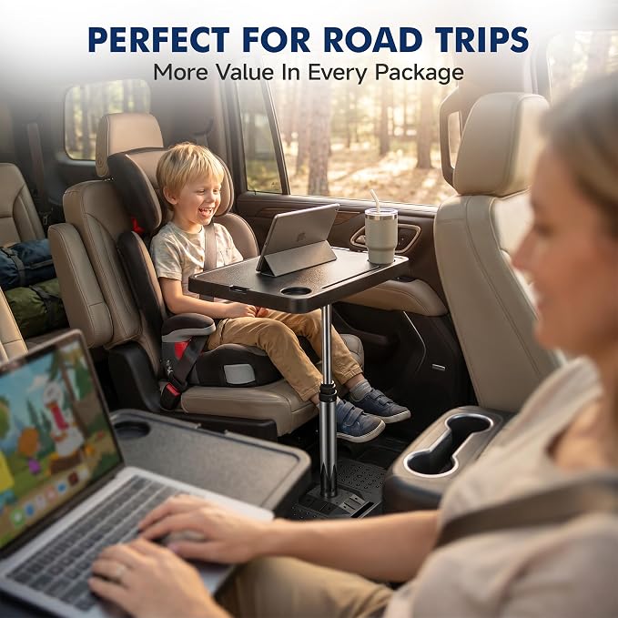 Extra-Large Car Seat Tray Table with Desk Mat,Adjustable Car Desk for Laptop,Portable Travel Tray for Front Passenger,Rear & Driver Seat,Car Eating Table for Work, Dining & Road Trips - Image 6