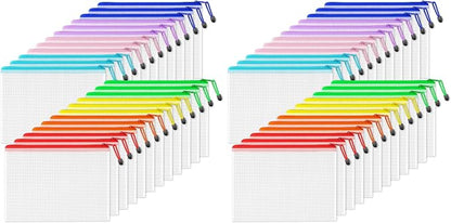 SUNEE Mesh Zipper Pouch 9.2x12.5 in (8 Colors, 48 Packs),Extra Large Water-Resistant Zip Bag for School Office Supplies, Puzzles & Games Organizing Storage by SUNEE