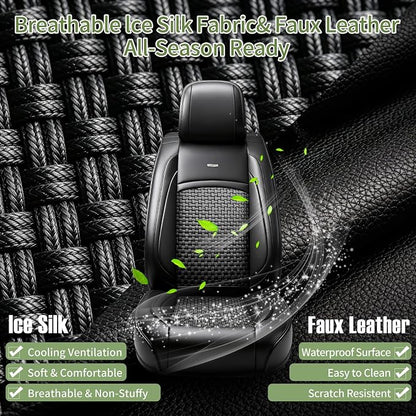 Fit Tundra Car Seat Covers for Toyota Tundra 2007-2025 2026, Summer Ice Silk Breathable, Waterproof, All-Weather Automotive Seat Cushion Protector, Airbag Compatible (5 Seats, Black) - Image 4