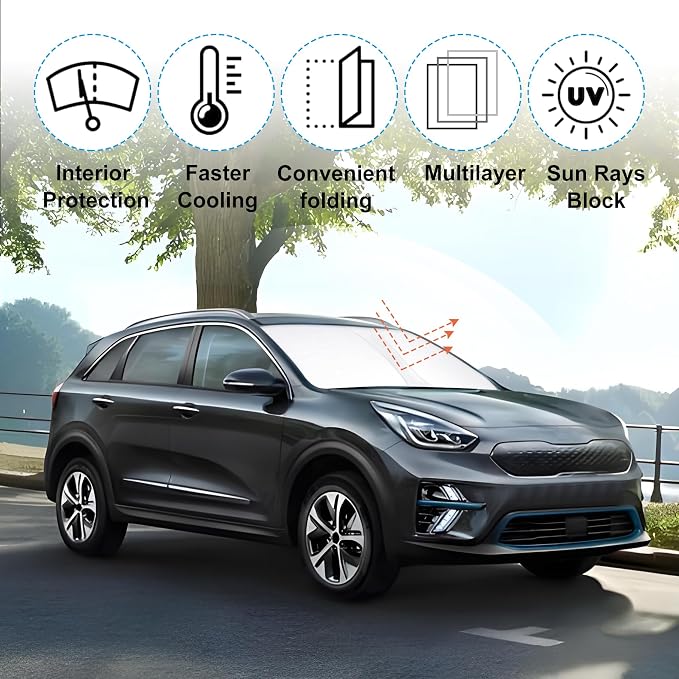 Windshield Sun Shade Sunshade for 2017-2020 2021 2022 Kia NIRO | Full covered for windshield, Foldable & Durable, Block UV Rays, Reduce Heat, Easy to install, Keeps Car Cooler - Image 2