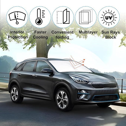 Windshield Sun Shade Sunshade for 2017-2020 2021 2022 Kia NIRO | Full covered for windshield, Foldable & Durable, Block UV Rays, Reduce Heat, Easy to install, Keeps Car Cooler - Image 2