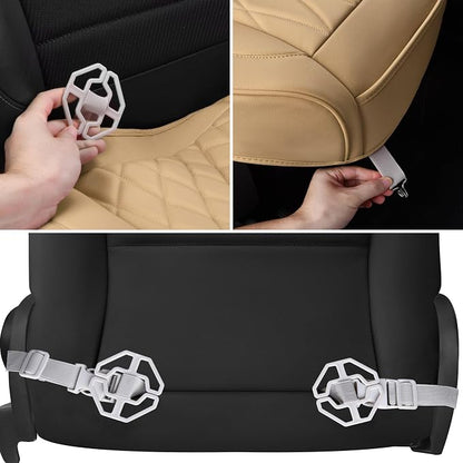 CAR PASS 2 Pack Leather Front Car Seat Covers, Bottom Seat Covers Full Wrapped with Storage Pocket, Anti-Slip Leather Seat Protectors,Waterproof Seat Cushion Universal Fit Sedan SUV Truck, Light Beige - Image 5