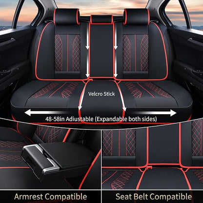 FLORICH Car Seat Covers Front Seats and Back Faux Leather Seat Cover Waterproof Seat Covers Car Seat Cushion 5 Seats Car Seat Protector Universal Fit for Most Cars SUV Trucks, Black&Red - Image 4