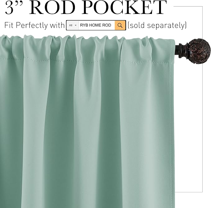 RYB HOME Blackout Curtains for Bedroom Living Room Nursery 63 inches Long | Room Darkening, Thermal Insulated, Privacy Protection, Rod Pocket, Drapes for Office Home Theater, W42 x L63, Aqua, 2 Panels - Image 2