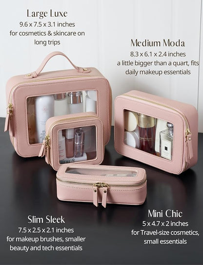 Small Clear Makeup Bag for Purse, Travel Cosmetic Case, Mauve, Mini | Waterproof PU Leather, Transparent Square Make Up Pouch with Zipper, Tiny Pink Toiletry Organizer Bag Women Car Essential Bag - Image 9
