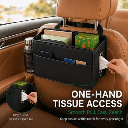 Noaman Upgraded Large Car Seat Storage Organizer with Tissue holder | PU Leather Backseat Car Organizer 3 in 1 Car Trash Bag Can 11.25 Liters Large Capacity Car Essentials Accessories Black - Image 7