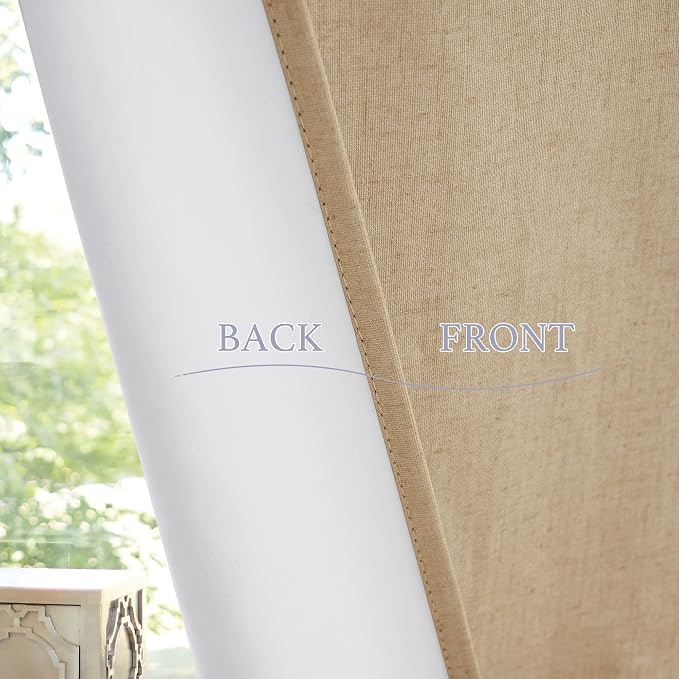 RYB HOME Natural Linen Textured French Door Window Curtains 100% Blackout | Self Adhesive, Thermal Insulated Privacy Energy Saving, Shades for Nursery Office Patio Glass Door, W26 x L69, 1 Panel - Image 7