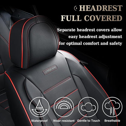Coverado Car Seat Covers Full Set, Seat Covers for Cars, Car Seat Cover, Car Seat Protector, Nappa Leather Car Seat Cushion, Waterproof Car Seat Covers Front Seats and Back Fit for Most Cars (Redline) - Image 8