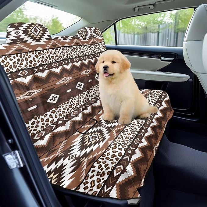 Aztec American Tribal Leopard Print Back Seat Cover for Car Trucks Van SUV, Waterproof Rear Bench Towel Seat Covers for Dogs and Kids, Sweat-Absorbent Automotive Backseat Protector - Image 3