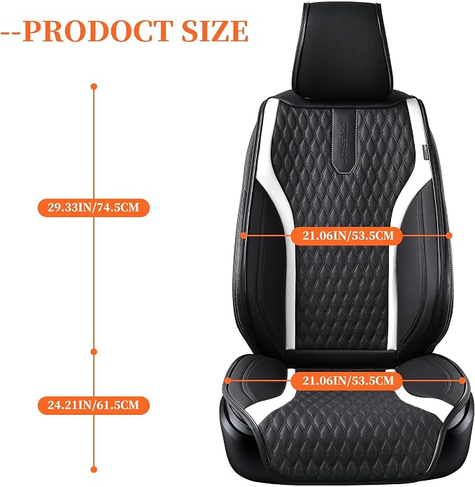Coverado Front Seat Covers, 2PCS Waterproof Seat Covers for Cars, Car Seat Cushion Waterproof Leather Car Seat Protector, Driver Seat Cover Universal Fit for Most Sedans SUV Truck Black&White - Image 2