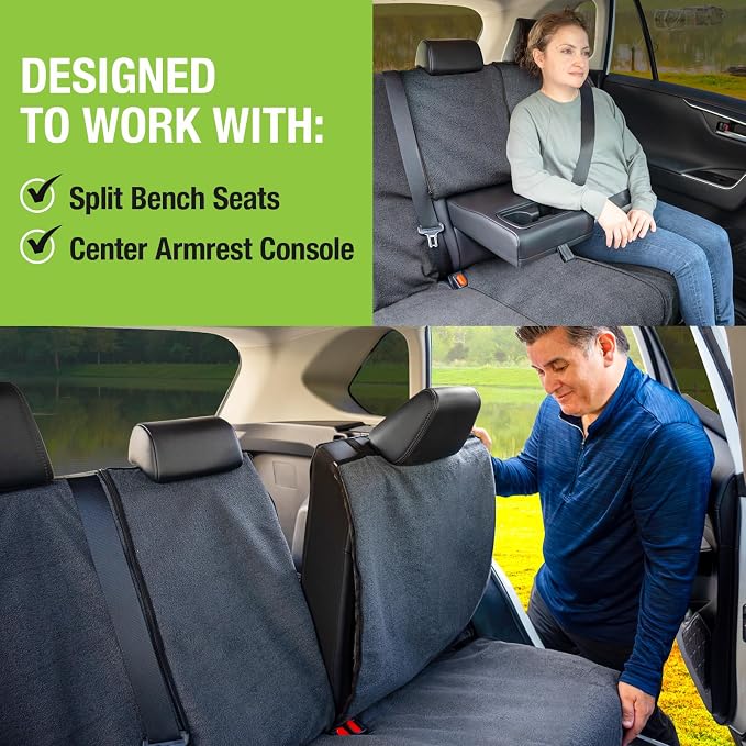 Season Guard Back Seat Towel Seat Cover for Cars; Great for After Gym Workouts, Dogs, and Outdoor Activities; Universal Fit for Cars SUVs Vans Trucks, EZ fit, Non Slip Grip, Grey - Image 5