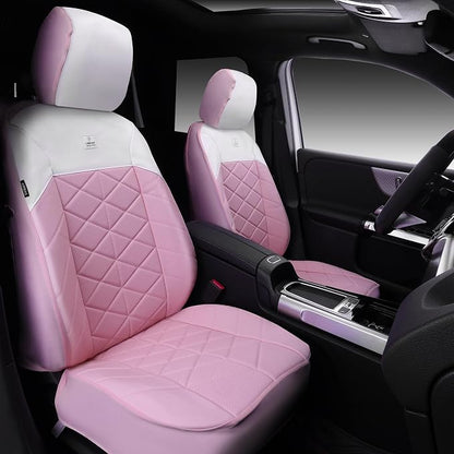 CAR PASS Memory Foam Leather Seat Covers Full Set, Breathable Luxury Perforated Nappa Leather Seat Covers Universal Fit for Car,SUV,Truck Seat Covers Thick 3D Foam Comfort,Airbag Compatible Pink White - Image 7