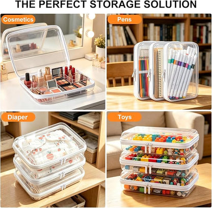 Clear Hard Shell Zipper Case,Diaper Bag Organizer Pouches,Clear Zipper Pouches,TSA Approved Travel Toiletry Bag, Organizer Bins for Toy Storage, Makeup Organizer and Car Organization LMS White - Image 5