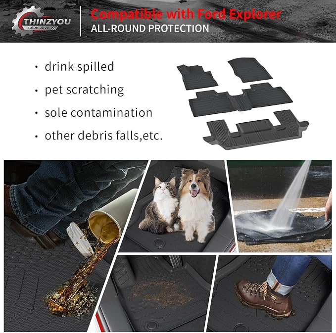 Floor Mats Set for 2020-2026 Ford Explorer 6 Seat | Trunk Mat Cargo Mat Cargo Liner TPE All Weather Seat Back Cover Protector 2025 Explorer Accessories - Image 4
