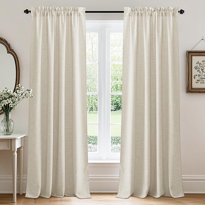 RYB HOME Living Room Curtains and Drapes Linen Sheer 84 inches Long | Light Filtering, Breathable, Weave Textured, Rod Pocket, for Bedroom, Semi Sheer, Cream, W52 x L84, 2 Panels Set by RYBHOME