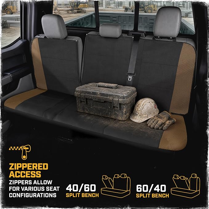 CAT MeshFlex Seat Covers Full Set for Full-Size Pickup Trucks Only - Beige | Front Bucket Seat Covers & 60/40 Split Rear Bench Protector – Interior Accessories For F-150, Silverado, Ram, Sierra & Tundra - Image 6