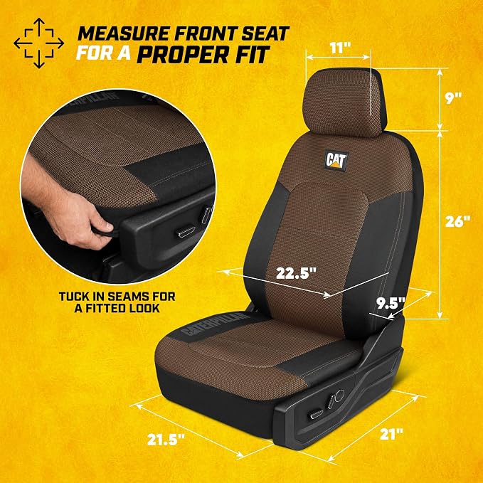 CAT MeshFlex Seat Covers Full Set for Full-Size Pickup Trucks Only - Brown | Front Bucket Seat Covers & 60/40 Split Rear Bench Protector – Interior Accessories For F-150, Silverado, Ram, Sierra & Tundra - Image 5