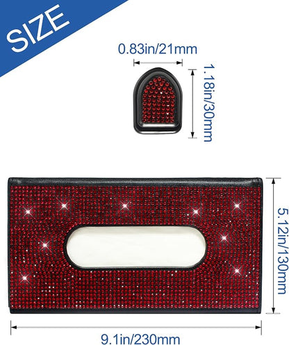 Bling Car Sun Visor Tissue Box Holder, PU Leather Car Napkin Holder, Red | Car Tissue Holder, PU Leather, with Crystal Rhinestones, Backseat Napkin Case, auto interior Accessories, for Women - Image 4