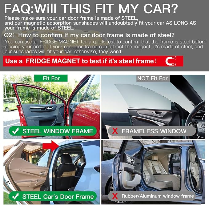 Ovege Car Side Window Sun Shade Car Curtain Pleated Silky Suction Magnetic (Black-Opaque, Front Seat 2pcs) - Image 3