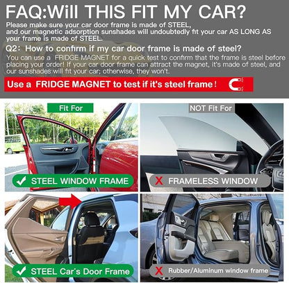 Ovege Car Side Window Sun Shade Car Curtain Pleated Silky Suction Magnetic (Black-Opaque, Front Seat 2pcs) - Image 3
