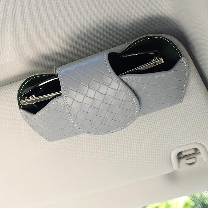 KINIVA Sunglasses Holder for Car Visor Leather Glasses Case with Clips for Car Visor Automotive Interior Visor Accessories Apply to All Car Models (09 Grey) - Image 8