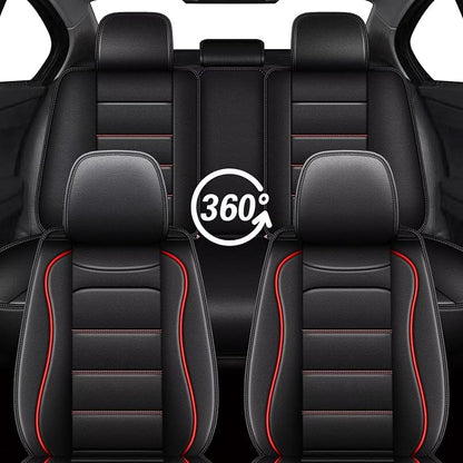 IKABEVEM Car Seat Covers Fit for Toyota Highlander 2007-2025 2026: Front 2 Row 5 Seats Luxury Leather Automotive Seat Covers, Car Seat Protector(Black&Redline) - Image 7