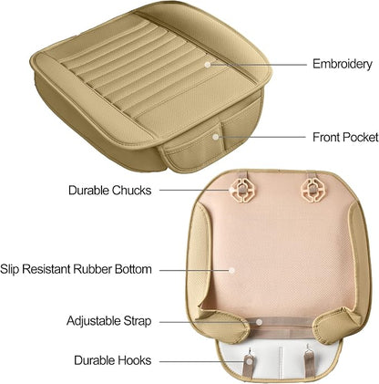 2pc Edge Wrapping Comfortable Car Front Seat Covers, Seat Protectors, Anti-Slip Bottom Seat Cushion Covers for Auto with PU Leather(Beige) - Image 6
