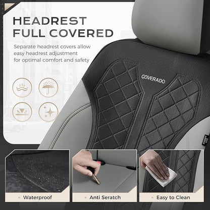 Coverado Car Seat Covers 5 Seats, Seat Covers Full Set, Mesh Breathable Seat Protectors, 5-Piece Spill-Proof White Automotive Seat Covers, Universal Fit for SUV, Sedan, Truck - Image 7