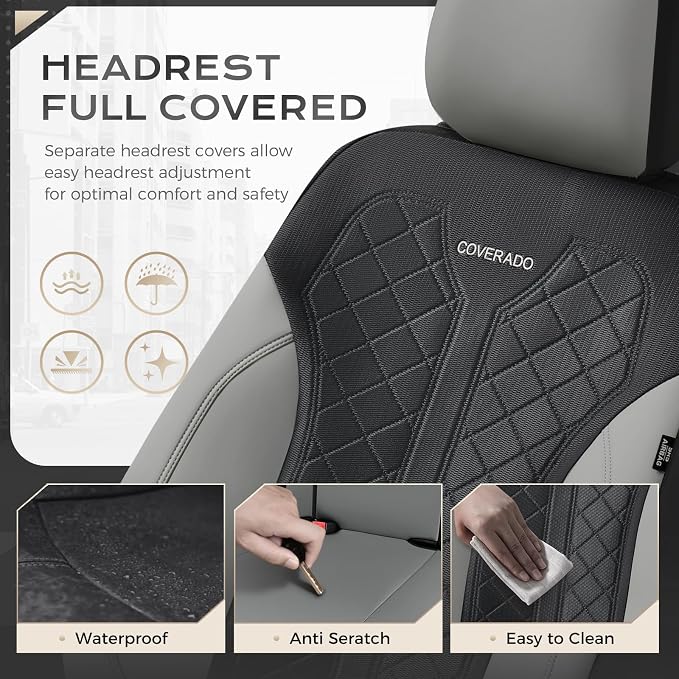Coverado Front Seat Covers, Automotive Seat Covers 2 Seats, Leather Car Protectors 2-Pack, Auto Seat Covers Spill-Proof Design Universal Fit for SUV, Vans, Sedan, Truck - Image 7