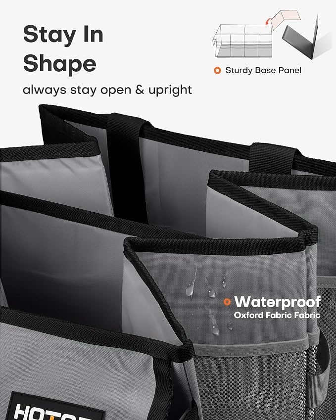 HOTOR Trunk Organizer - Foldable Car Organizer for SUVs & Sedans Storage | Sturdy Car Organization for Men & Women, Car Accessories, Tools, Sundries, Grey, 2 Compartments, 23.6" x 14.2" x 10.6" - Image 4