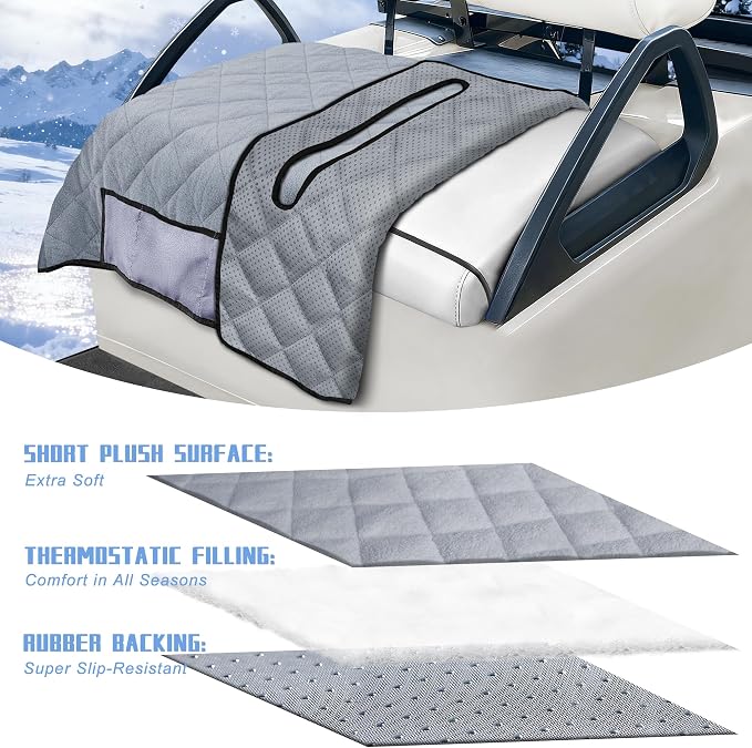 YOKYHOM Golf Cart Seat Covers with 4 Front Pockets, Thick Seat Towel Blanket with Non-Slip Backing, Fits EZGO, Club Car, Yamaha and More 2 & 4 Passenger Golf Carts, Gray - Image 2