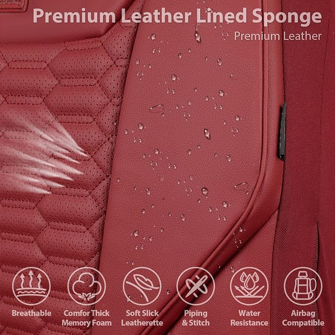 CAR PASS 3D Foam PU Leather Car Seat Covers Full Set,Luxury Breathable Faux Leather Seat Covers for Car,Anti Slip Universal Fit for SUVs Vans Sedan Trucks Automotive,Armrest Airbag Compatible Burgundy - Image 5