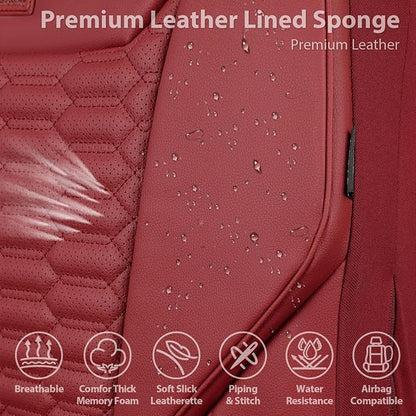 CAR PASS 3D Foam PU Leather Car Seat Covers Full Set,Luxury Breathable Faux Leather Seat Covers for Car,Anti Slip Universal Fit for SUVs Vans Sedan Trucks Automotive,Armrest Airbag Compatible Burgundy - Image 5