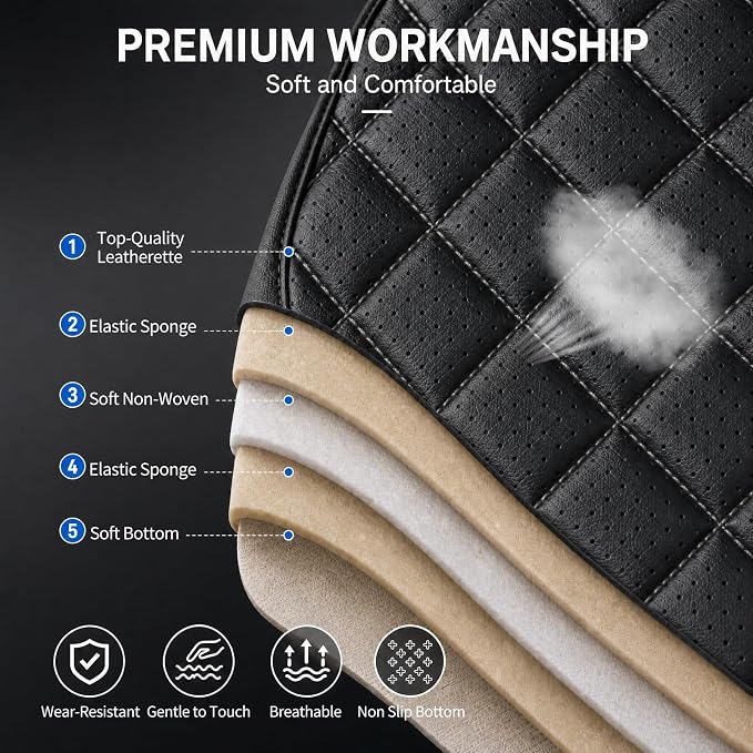 for Subaru Legacy 2008-2026 Car Seat Covers, Front Pair, Black | Luxury Full Coverage Leather Seat Protectors, Waterproof Breathable, Non-Slip, Easy to Install, Airbag Compatible, All-Season - Image 7