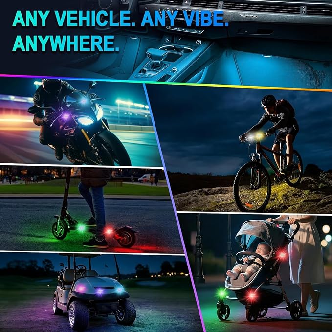 1797 Upgraded 5-LED Wireless Strobe Lights with Remote, RGB Exterior & Interior Ambient Lighting, 8 Colors & 5 Modes, USB-C Rechargeable, 8 PCS Waterproof Mini Lights for Car, Truck, Bike, Motorcycle - Image 4