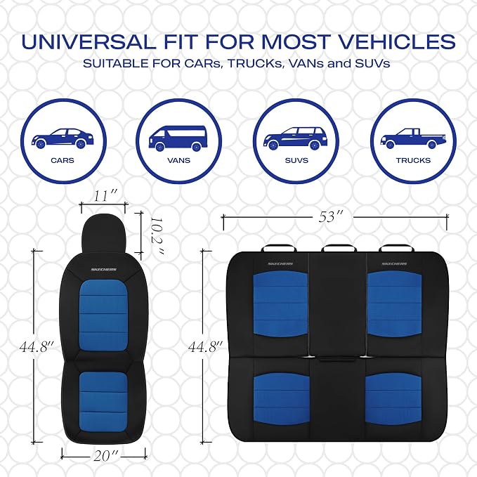 Skechers Memory FoamCar Seat Covers,Thick Cool Touch Fabric Seat Covers,Seat Cover Full Sets Airbag Compatible,Automotive Comfort Protection for Most Cars,Vans,Trucks,SUV,Blue - Image 6
