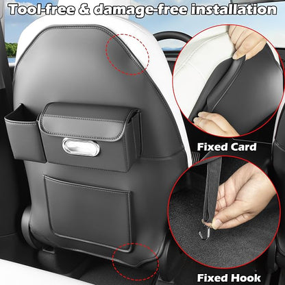 TOPABYTE Seat Back Kick Protector Organizer for Tesla Model Y Model 3 | Backseat Kick Mats with Storage Pockets for Model Y Juniper Model 3 Highland Tissue Holder Rear Passenger Organization, Black - Image 7